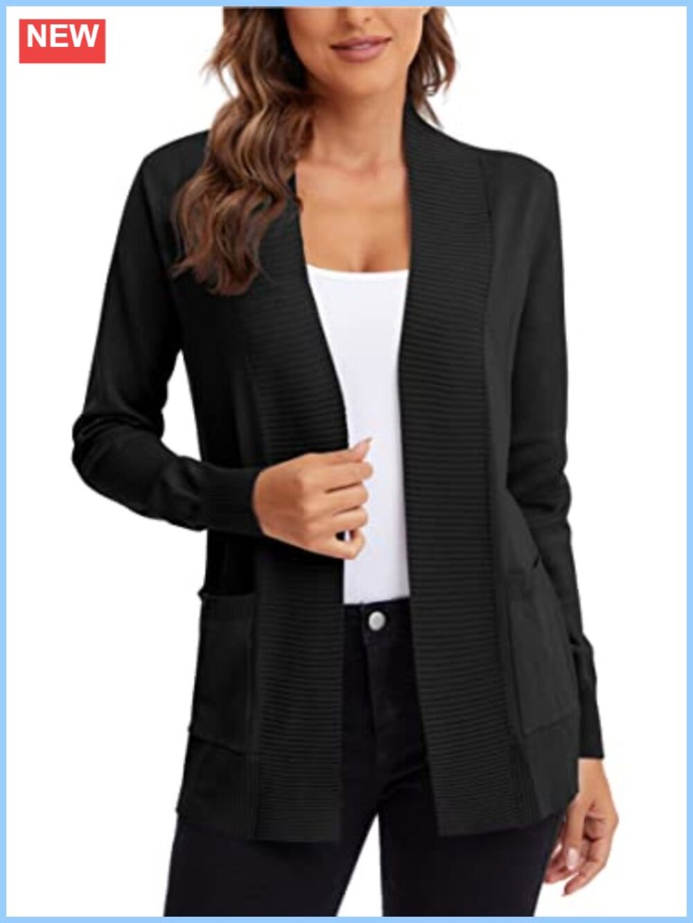 Lightweight Open Front Knit Cardigan Sweater with Pockets